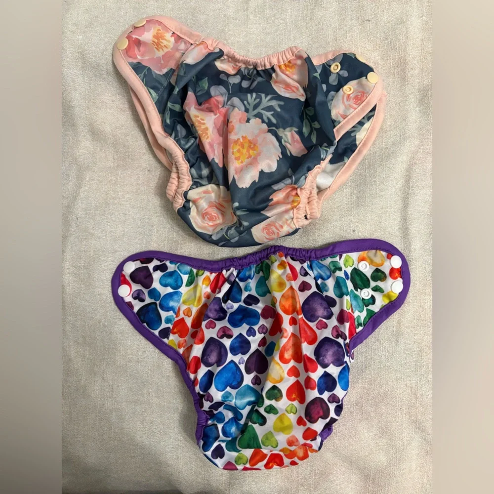 2 Pack Floral and Heart Patterned Kids Reusable Diaper Covers